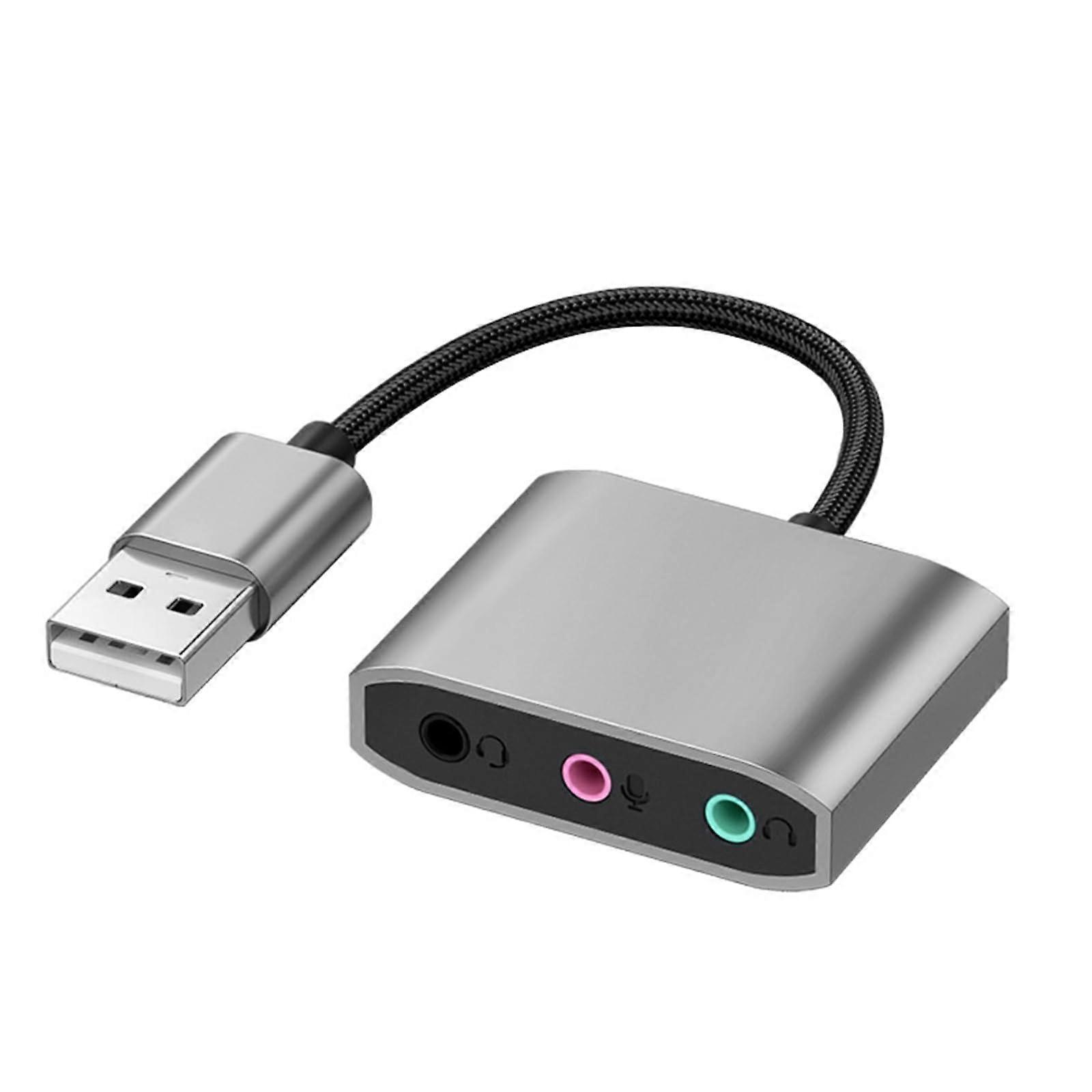 Dual USB AUX Converter, External Stereo Sound Card for Earphone, Microphone for Gaming Headset, No Driver Required