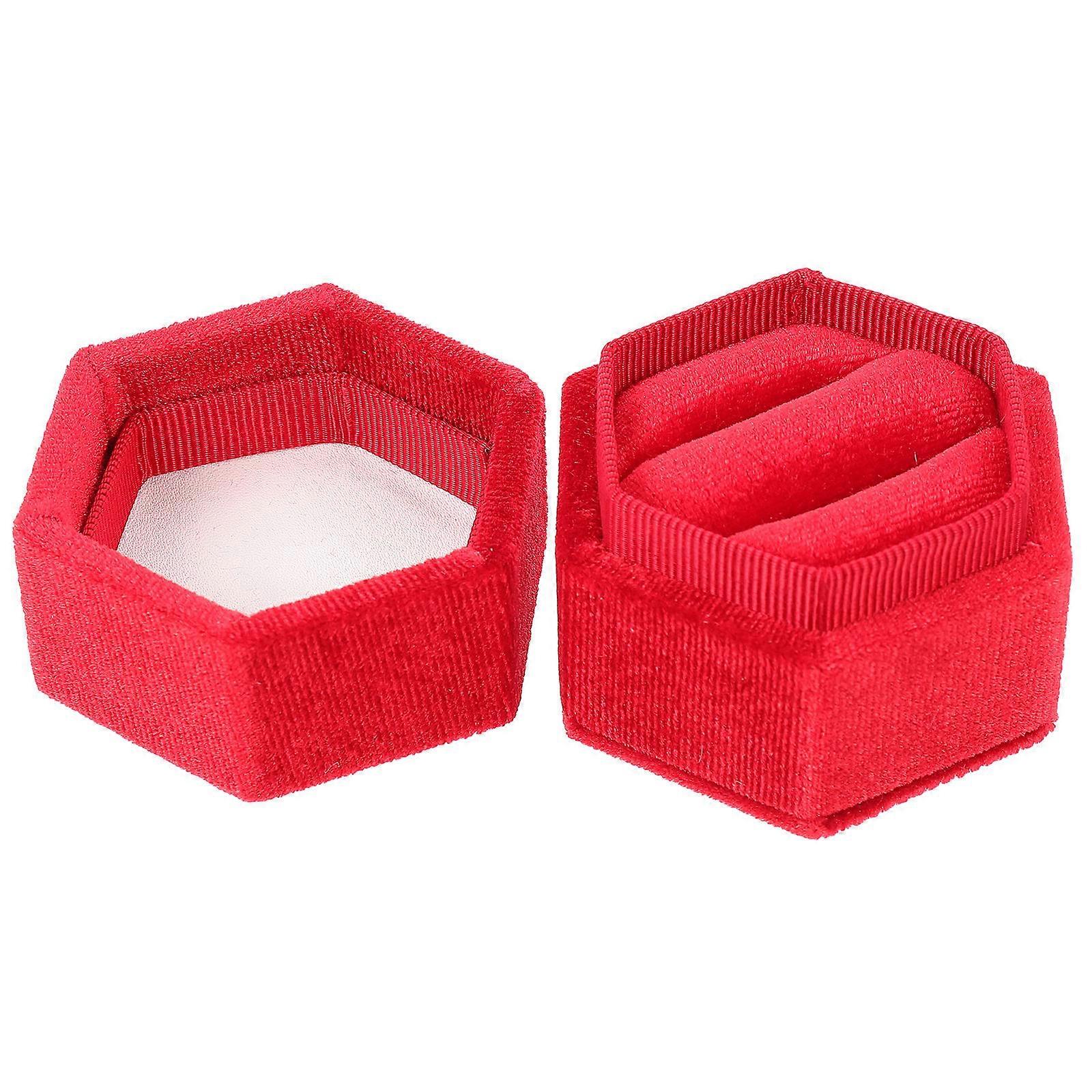 Durable Corduroy Ring Box for Wedding with Red Color and Hexagon Shape 6.5 x 4.2 inches