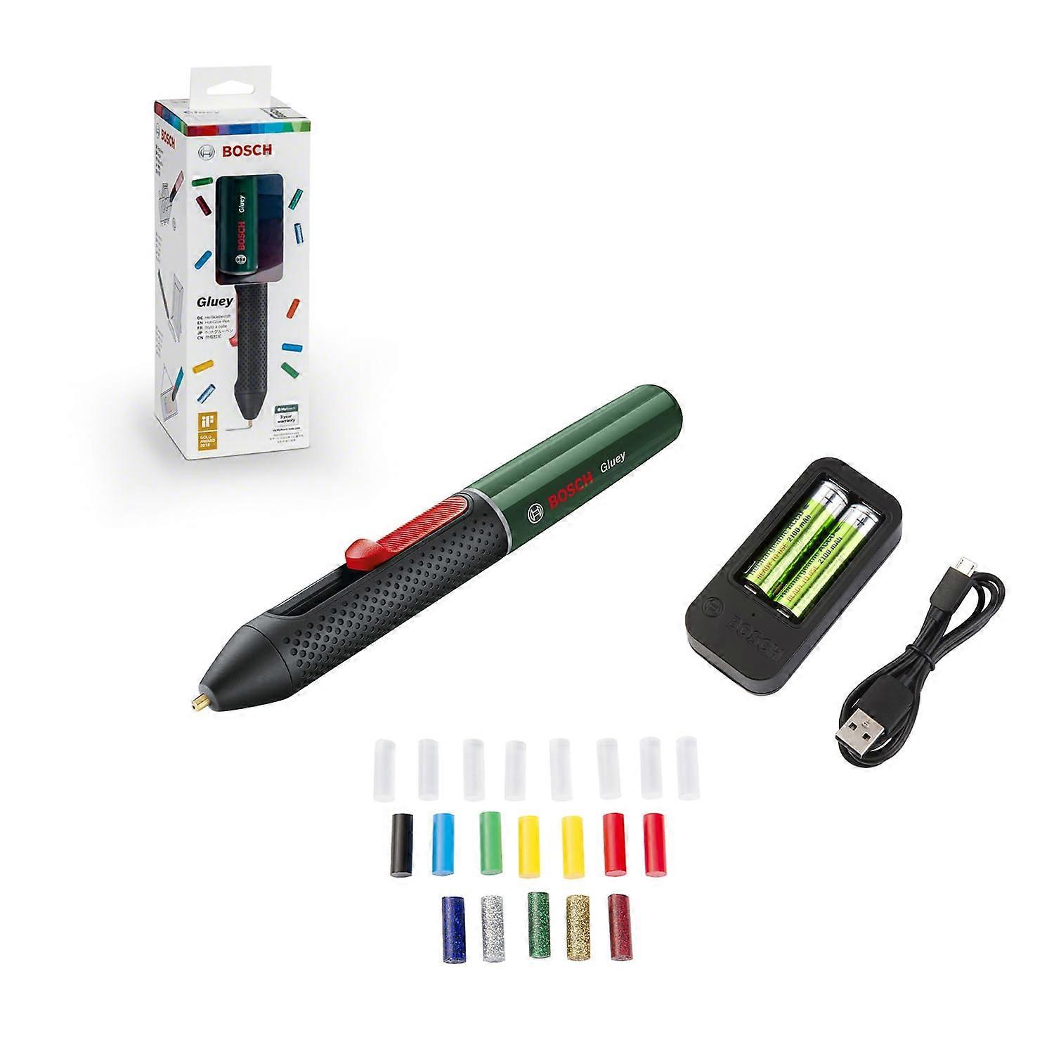 Cordless Hot Glue Pen Gluey Evergreen (dark green, with 20 glue sticks, in carton packaging)