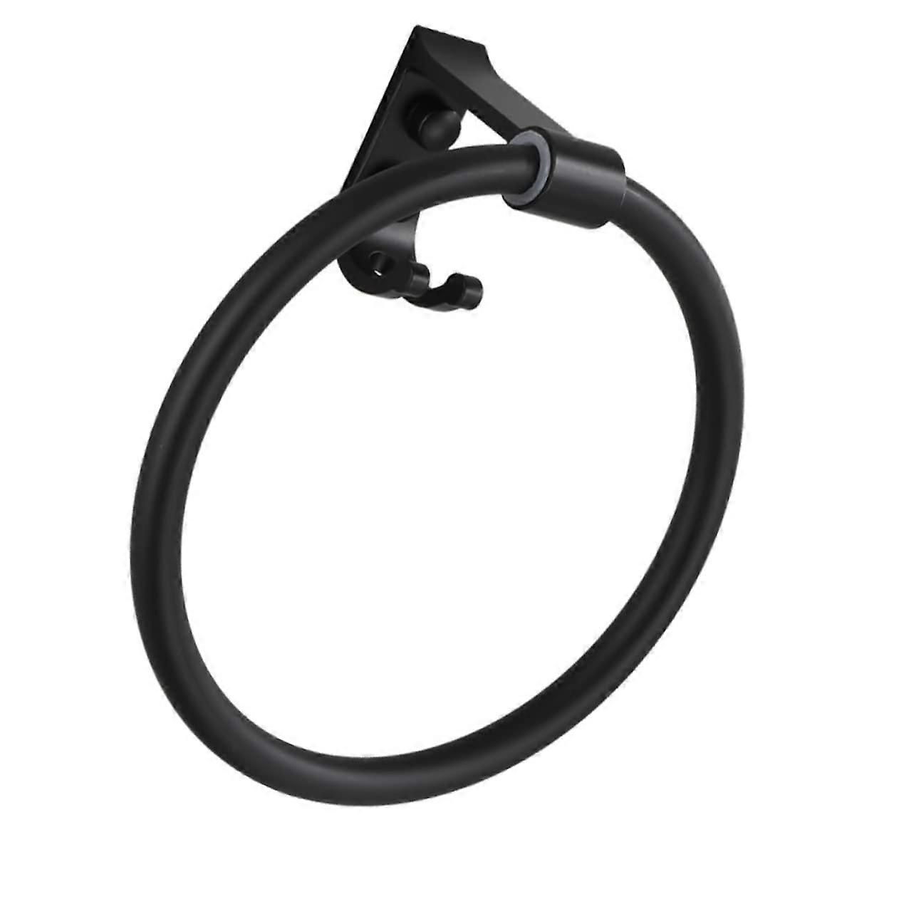 Towel Ring with Hooks - Round Waterproof Black Towel Holder for Bath and Tea Towels, Ideal Bathroom Accessory
