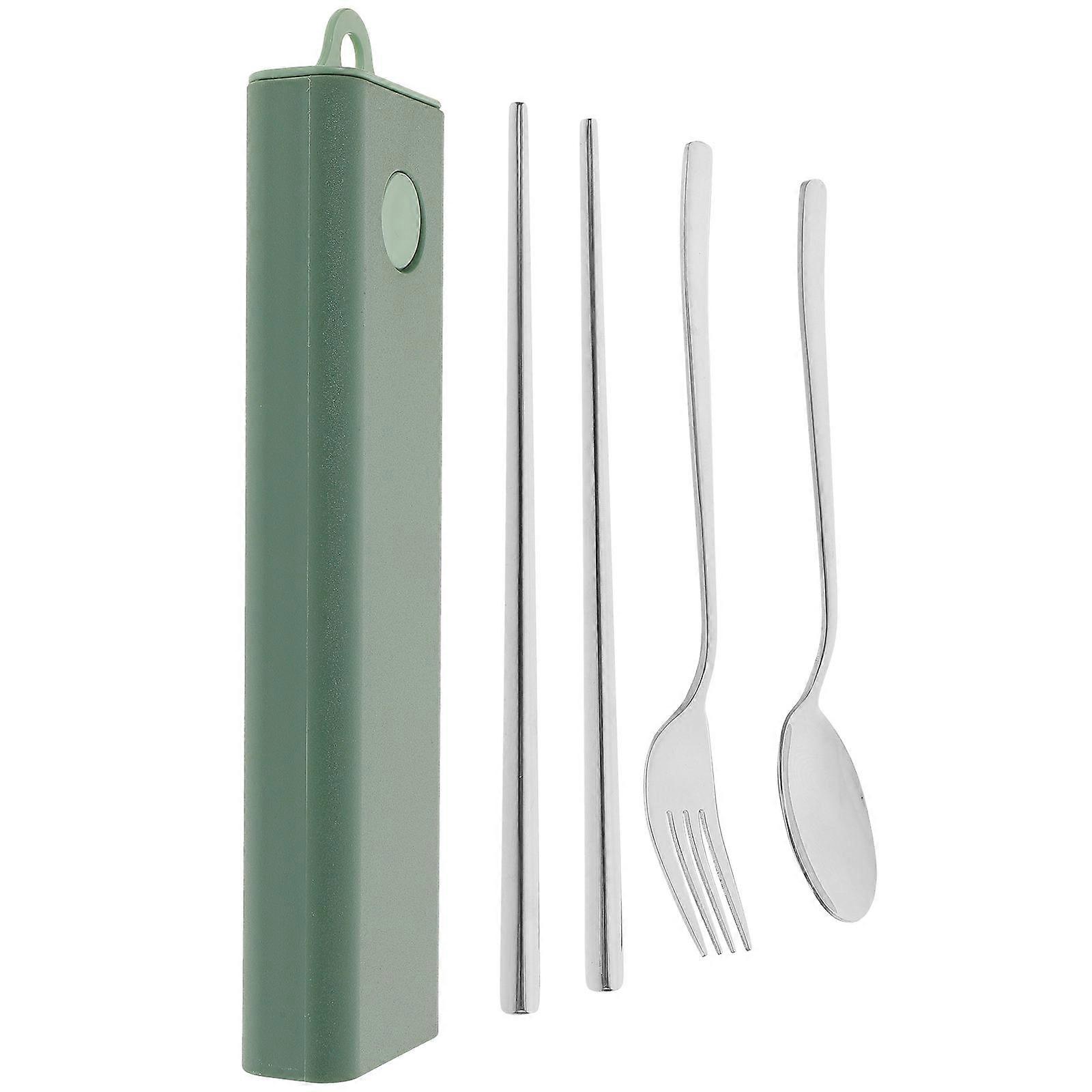 Reusable Tableware Set Fork Spoon Chopstick Outdoor Utensil Green Perfect For Beach Picnic 1 Set