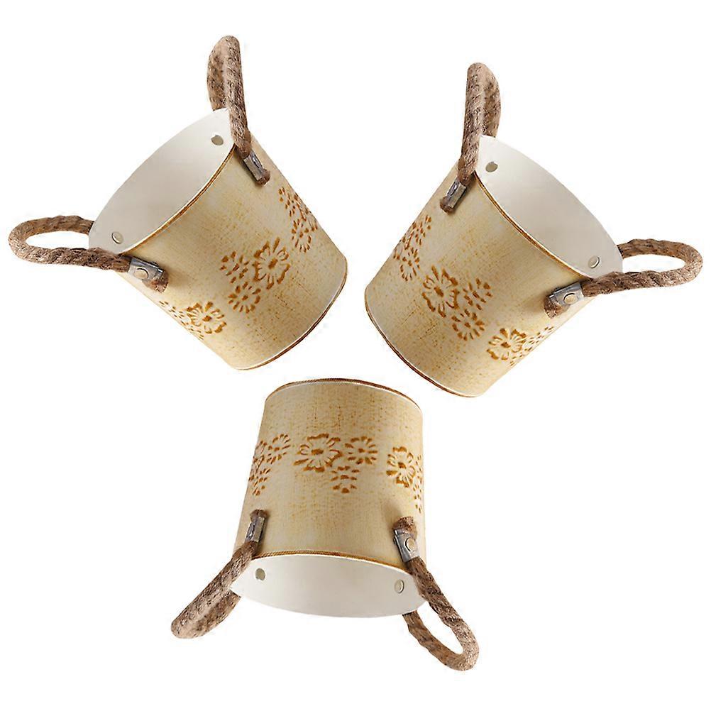 Miniature Iron Bucket with Handle Garden Flower Pot Style 3.93X3.93X3.65in 3Pcs