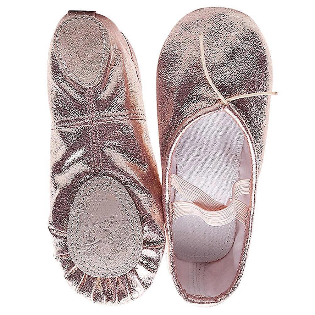 Pink PU Girls Yoga Shoes for Dancing with Elastic Band Non-slip Design Size 30