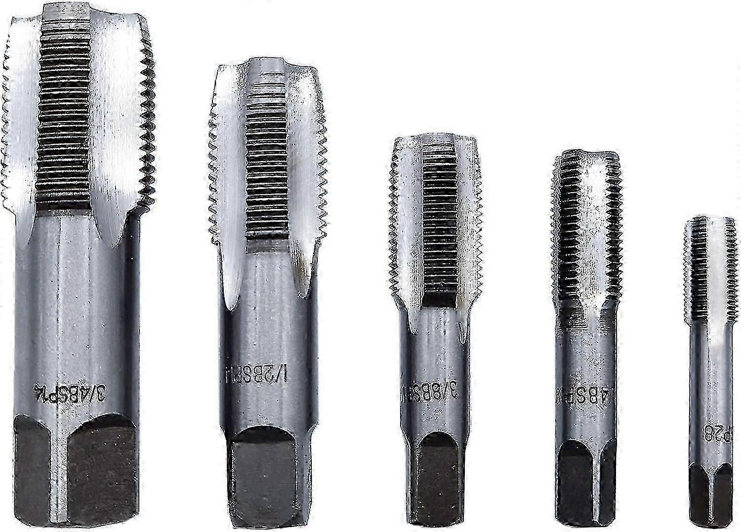 OBPSFY 5PCS BSP Pipe Tap Set,Bearing Steel Threading Taps Tool for clean/re-thread damaged/Jam Pipe threads1/8", 1/4", 3/8", 1/2" 3/4