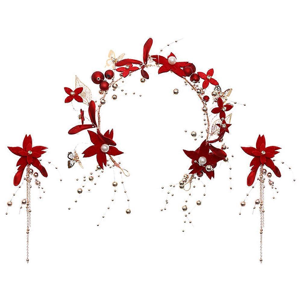 Shining Design 5 Sets Of Elegant Flower Hairband And Reusable Flower Earrings For Color Decoration