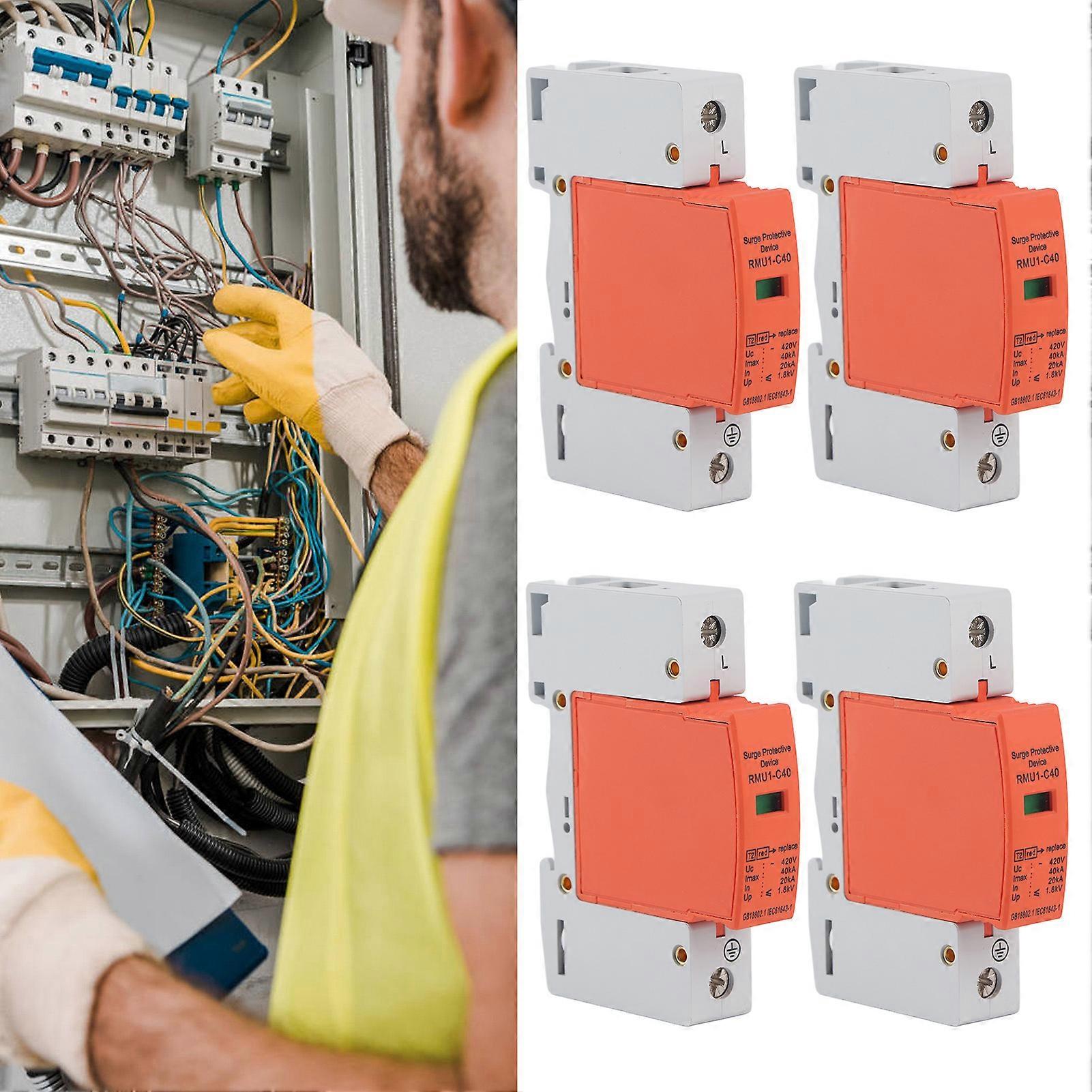 4Pcs 1P Surge Protective Device DIN Rail Mounting SPD House Arrester Protector AC 420V RMU1‑C40