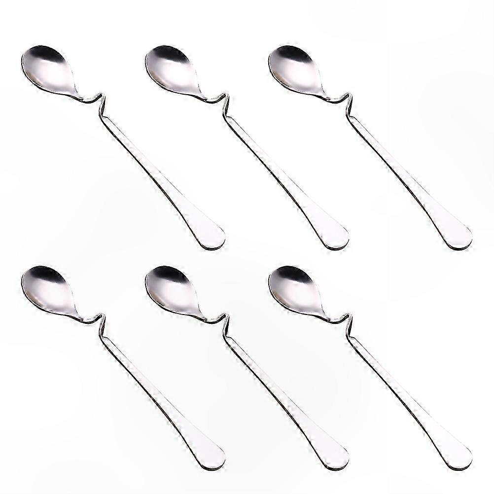 Set of 6 Stainless Steel Mixing Spoons for Coffee Curved Stirring Utensils