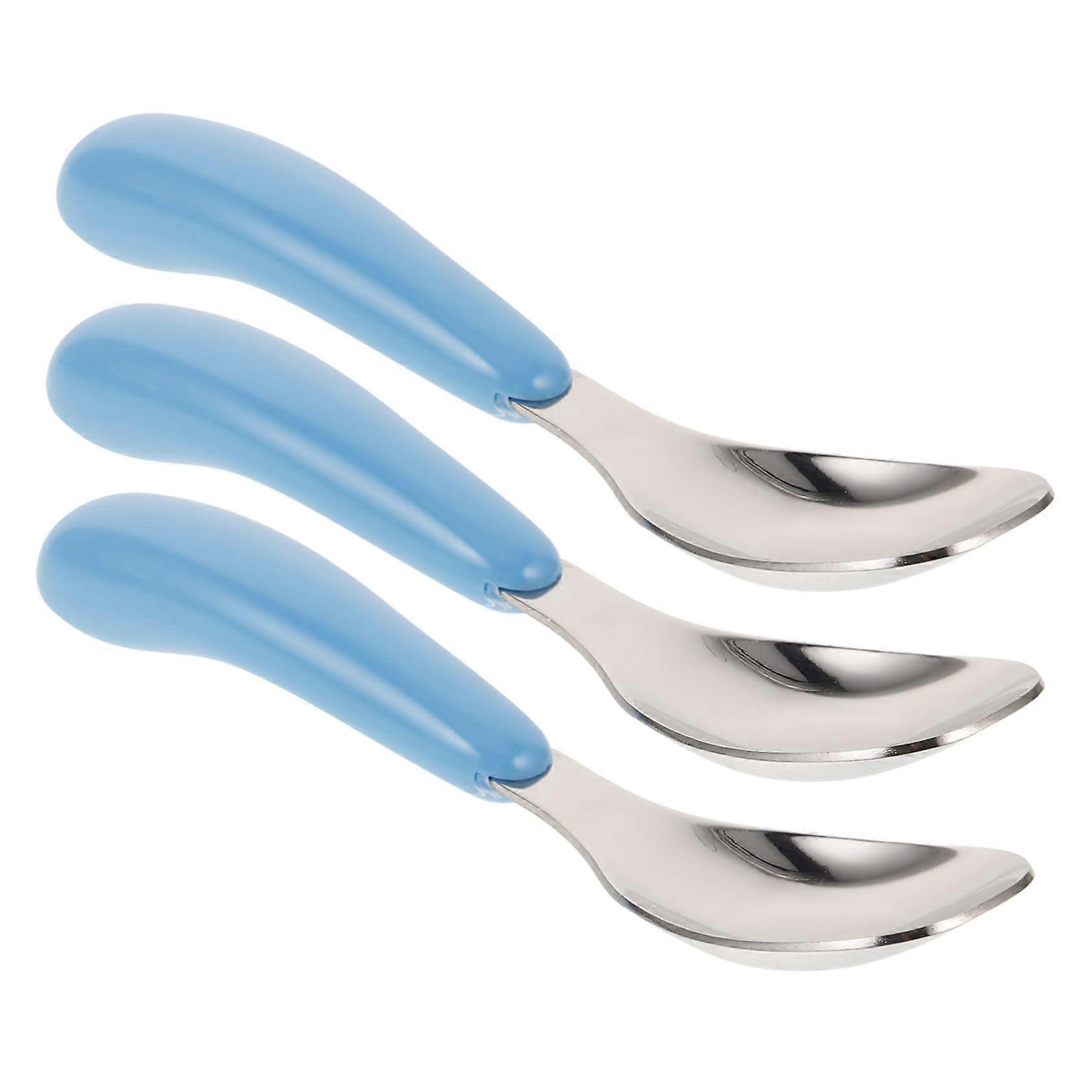 Stainless Steel Feeding Spoons 3 Piece Set Ergonomic Handles For Mealtime And Weaning Safe For Daily Use