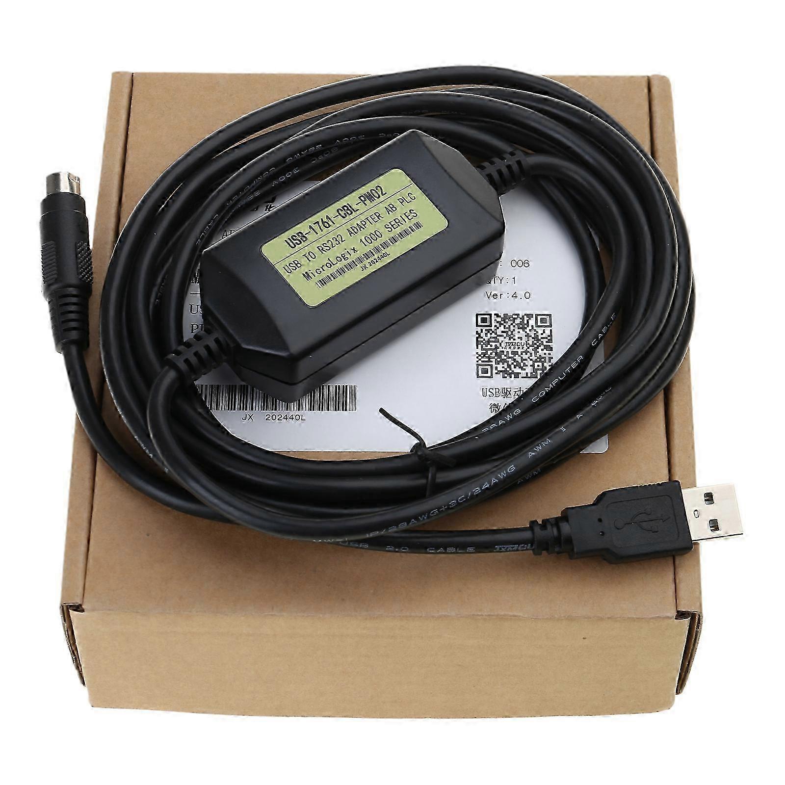 Un cable de programación PLC USB para un Allen Bradley Micrologix, con un conector redondo de 8 pines (reemplaza 1761-CBL-PM02).
