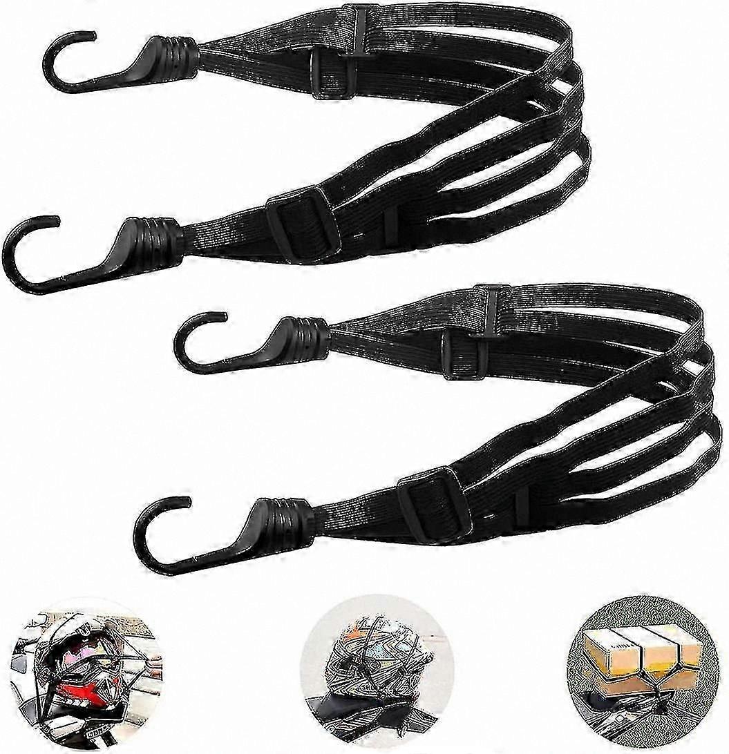 2-Pack Adjustable Bungee Straps with Double Hooks, Black Nylon Cords for Motorcycle, Bicycle, Helmet, and Luggage Securement