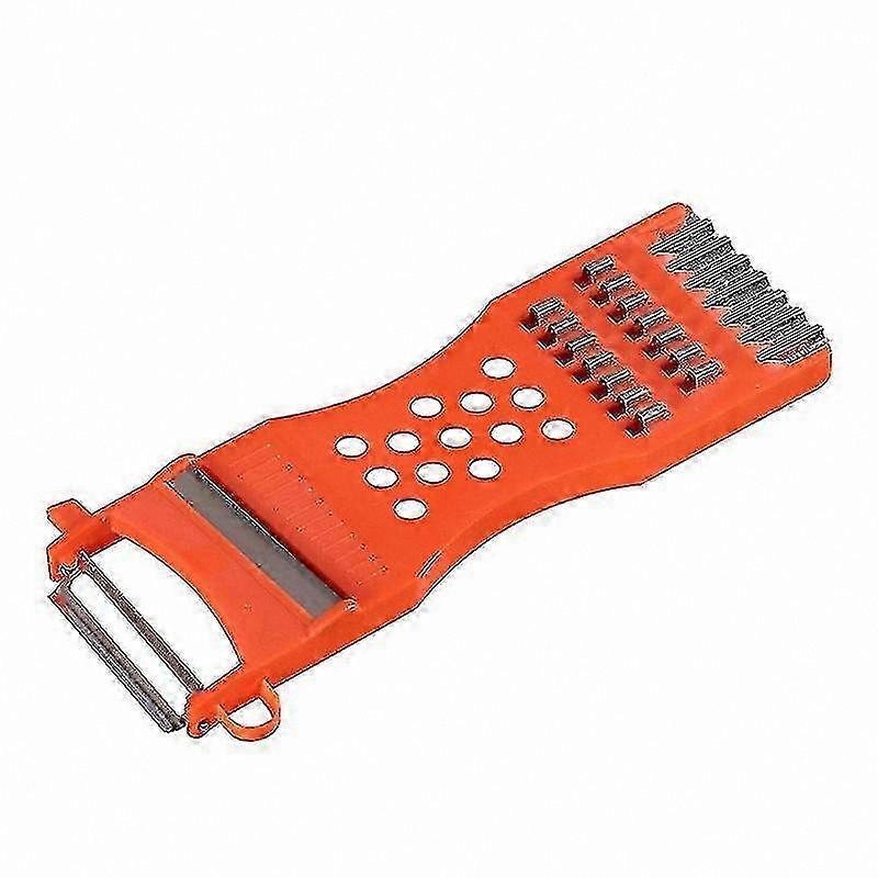 Multi-Function Kitchen Tool for Grating, Slicing, Peeling, and Shredding Vegetables and Fruits with Plastic Frame and Metal Scraper