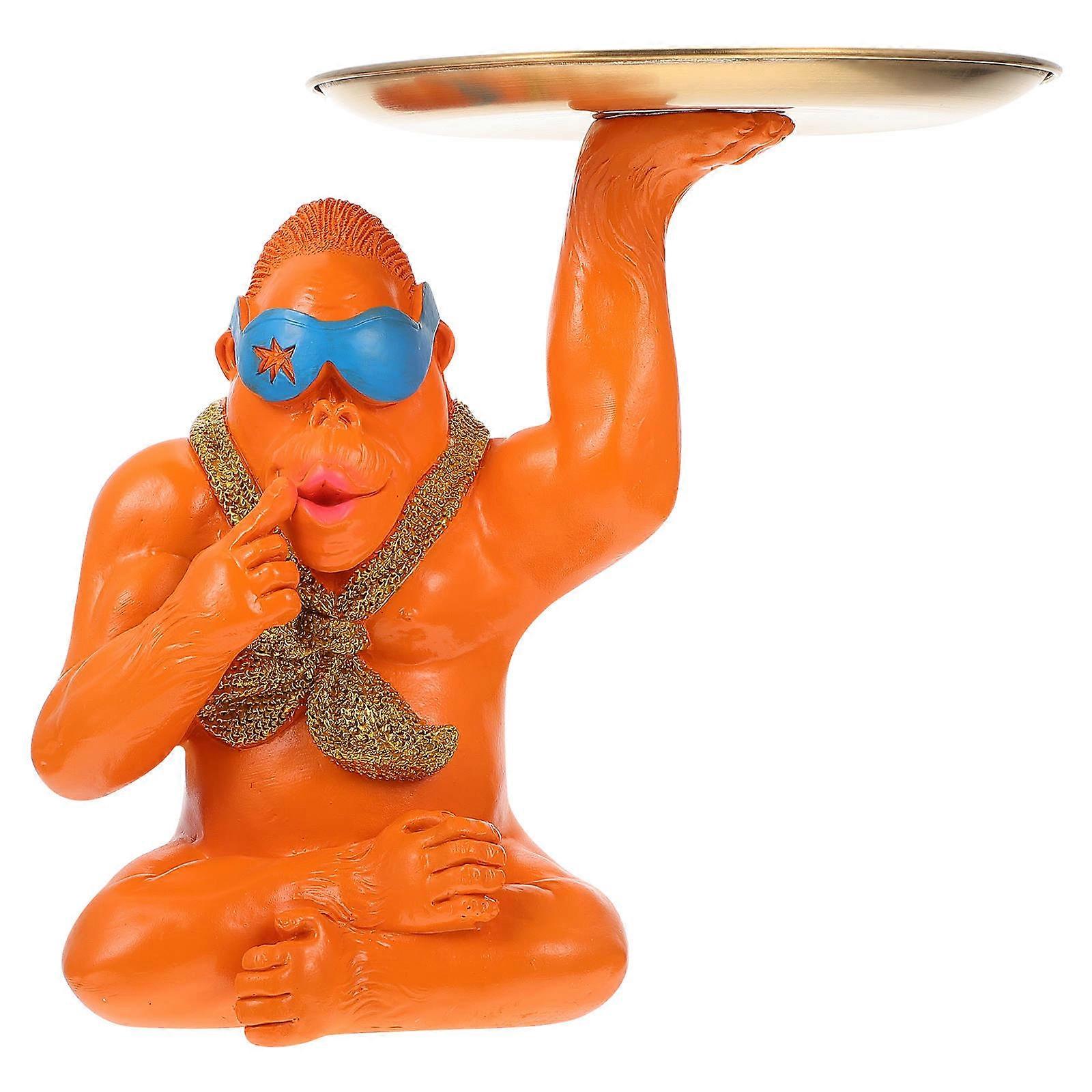 Orangutan Shape Animal Storage Tray for Shop Display Orange Resin and Stainless Steel Storage 1Pc