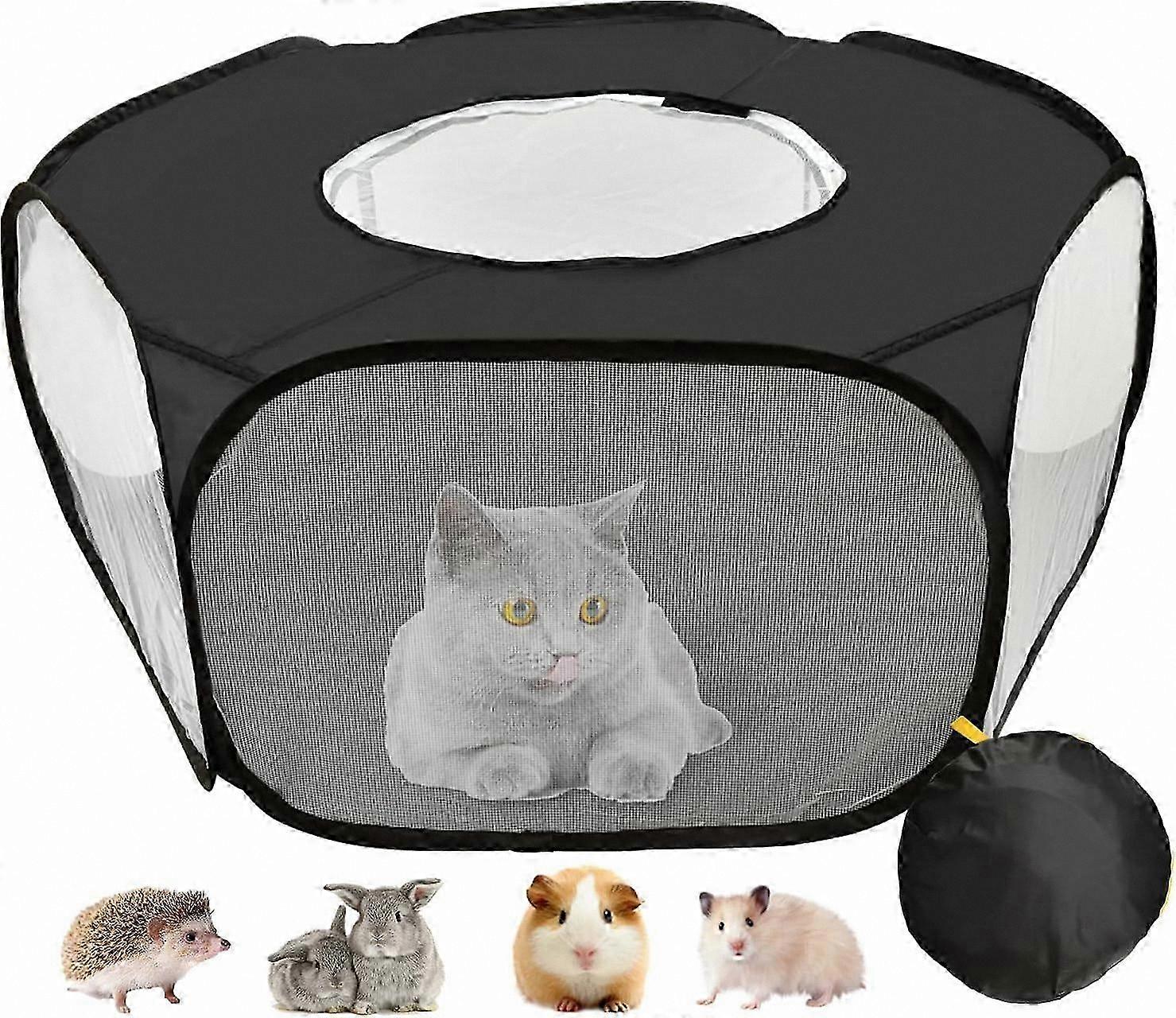 Portable Playpen for Small Pets, Foldable Design with Zippered Cover, Indoor and Outdoor Usepatible Fence Cage for Guinea Pigs and Kittens