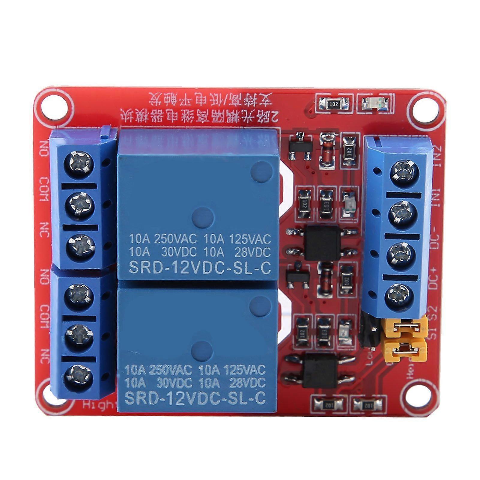 2 Channel Relay Module with Optocoupler Isolation High and Low Level Trigger(12V)