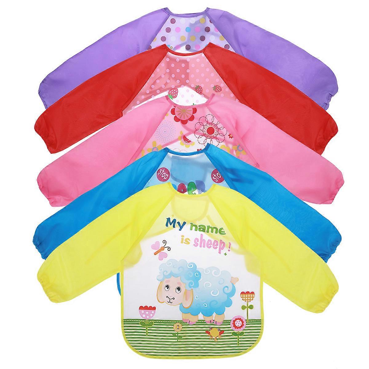 Waterproof Toddler Bib 5Pcs Sleeved Bib Painting Clothes Assorted Color Cleaning