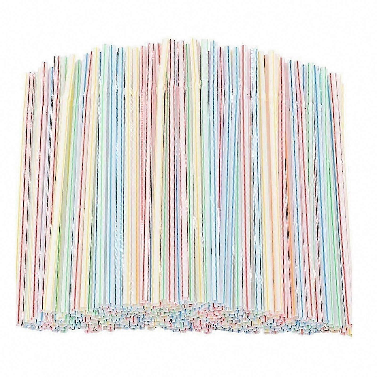 500pcs Plastic Drinking Straws 8 Inches Long Multi-Colored Striped Bendable
