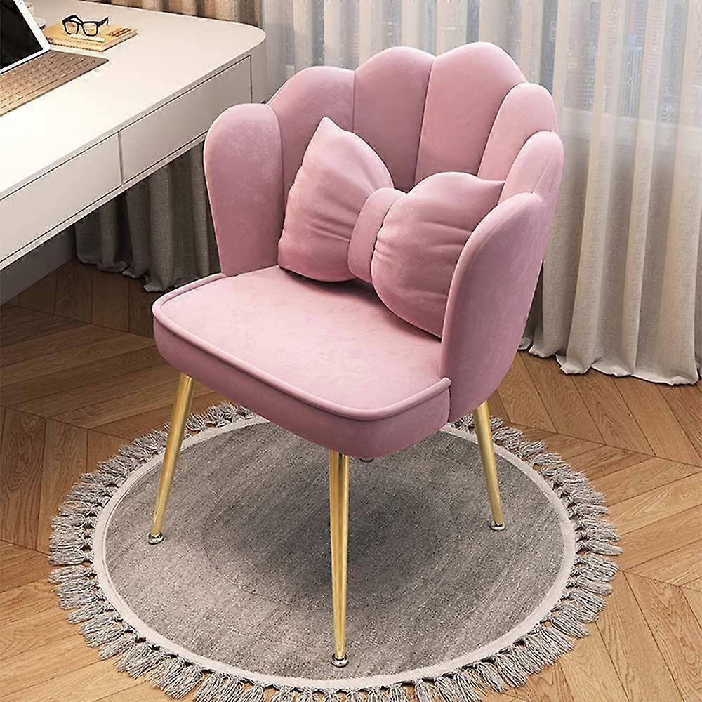 Makeup Chair Velvet Office Chair With Backrest Cushioned Pad Mid Century Petal Vanity Stool For Women Girls Bedroom