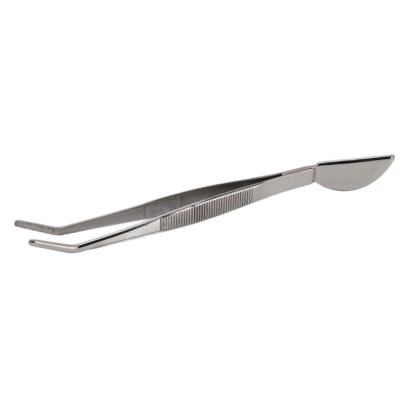 Stainless Steel Bonsai Tweezers Long Tweezers with Crescent Moon Spatula Head for Potted Loosening Soil Planing Grass Curved Style