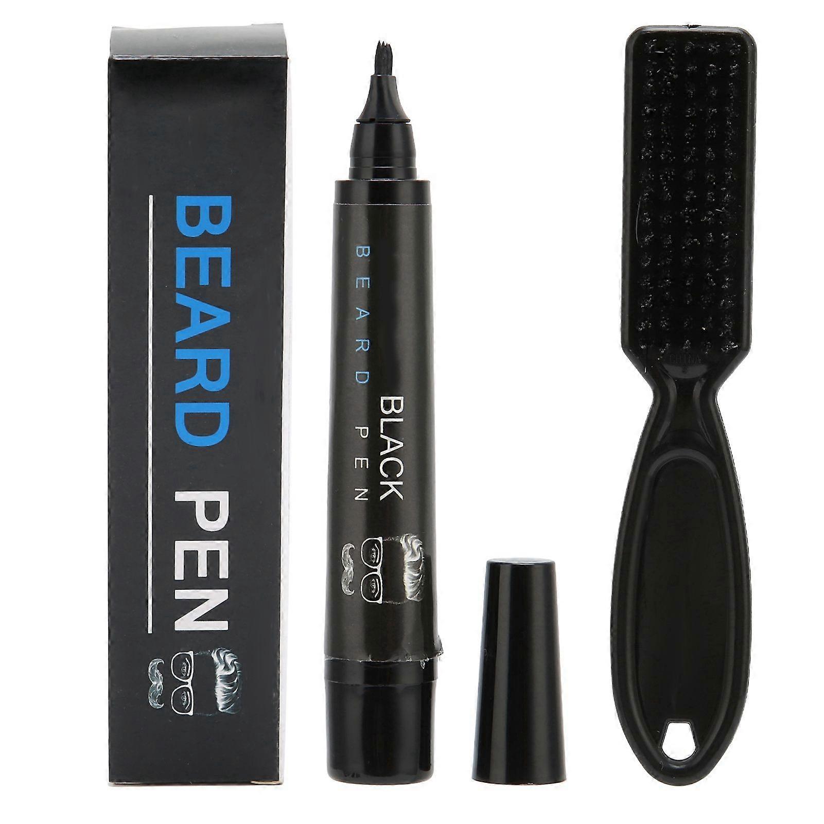 مجموعة حشو قلم رصاص اللحية ABS فرشاة قلم لحية مقاومة للماء ذات 4 أطراف لحشو الشاربالأسود