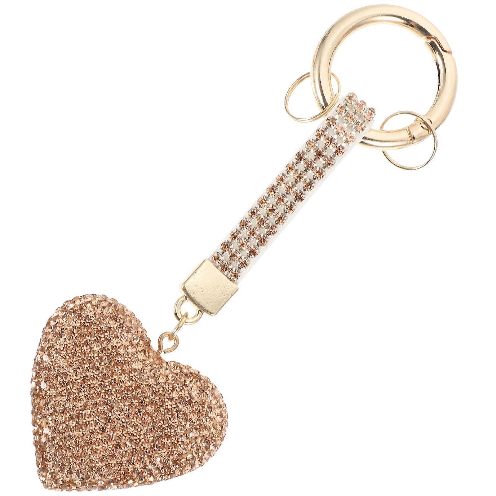 Bling Keychain Rhinestone Heart Pendant for Decoration with Golden Alloy Build