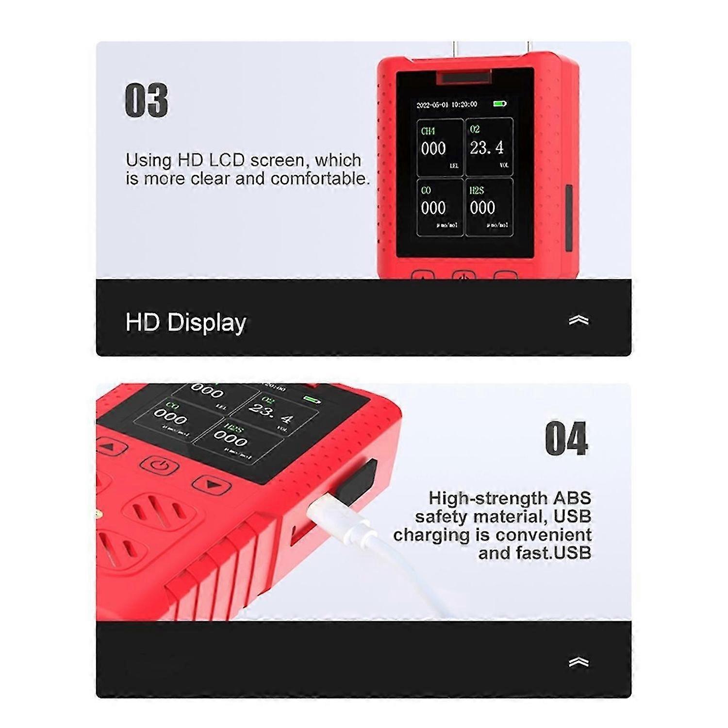 DR850 4 in 1 Portable Multi Gas Detector IP65 Waterproof Gas Leak Meter for O2 / CO / H2S / COMB