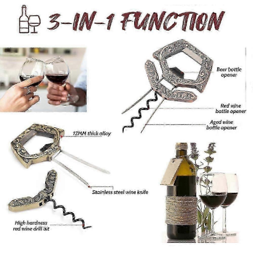 3 In 1 Ah So Two Prong Wine Opener Cork Remover For Older Fragile Corks - Easy Uncorking For Connoisseurs