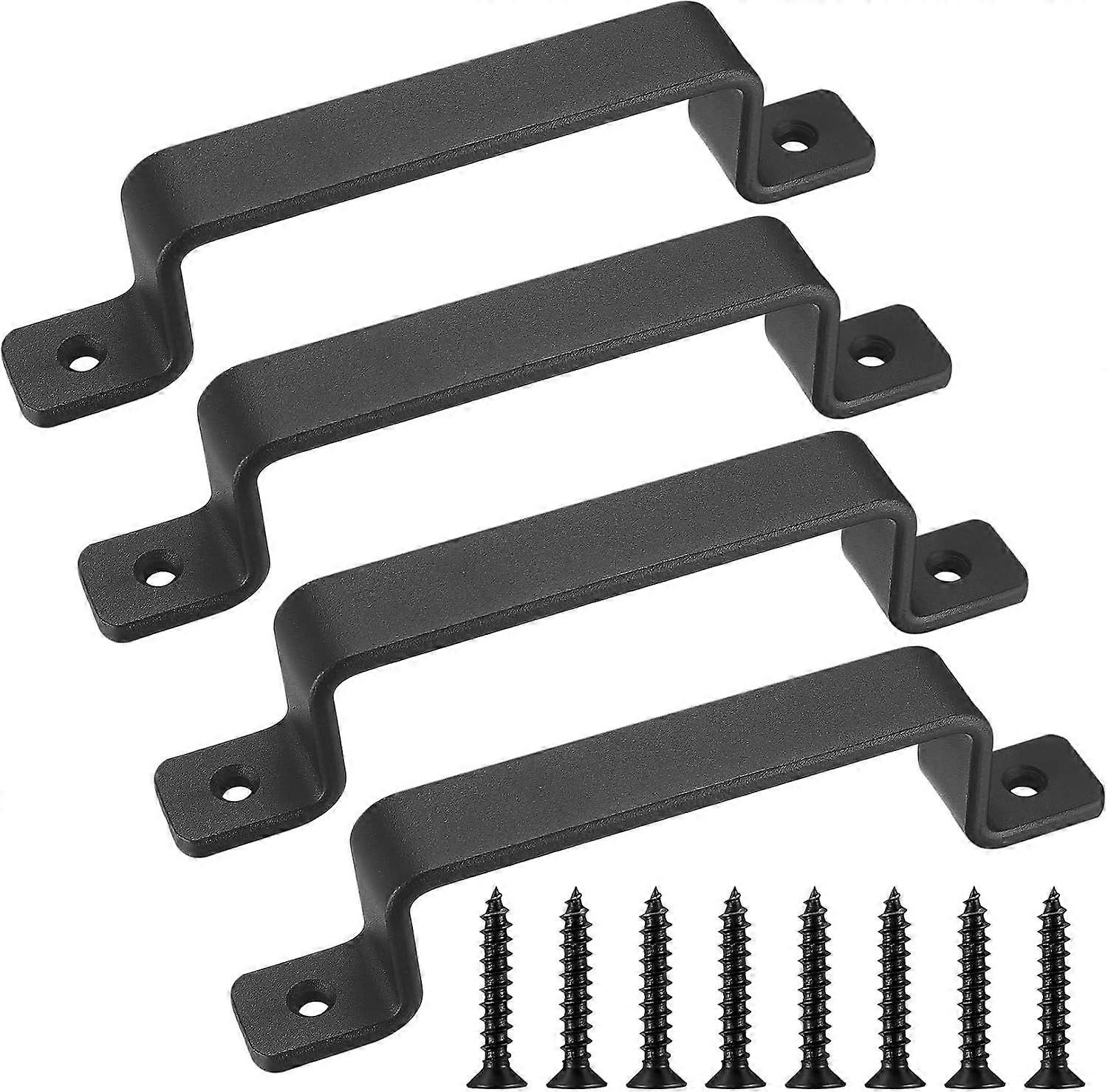 Heavy Duty Vintage Cast Iron Door Handles, Set of 4, Black, Ideal for Outdoor, Garage, Cabinet and Indoor