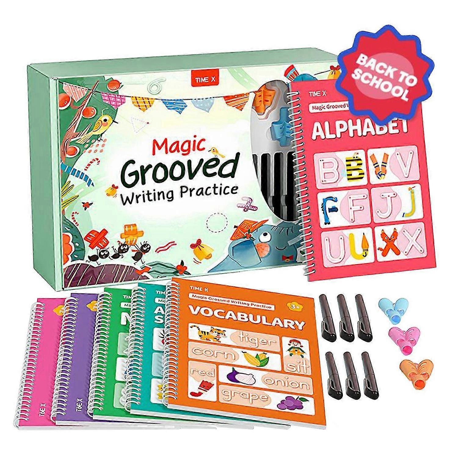 Magic Grooved Writing Practice Set, Magic Disappearing Ink Copybook, Reusable Handwriting Practice Workbooks for Kids