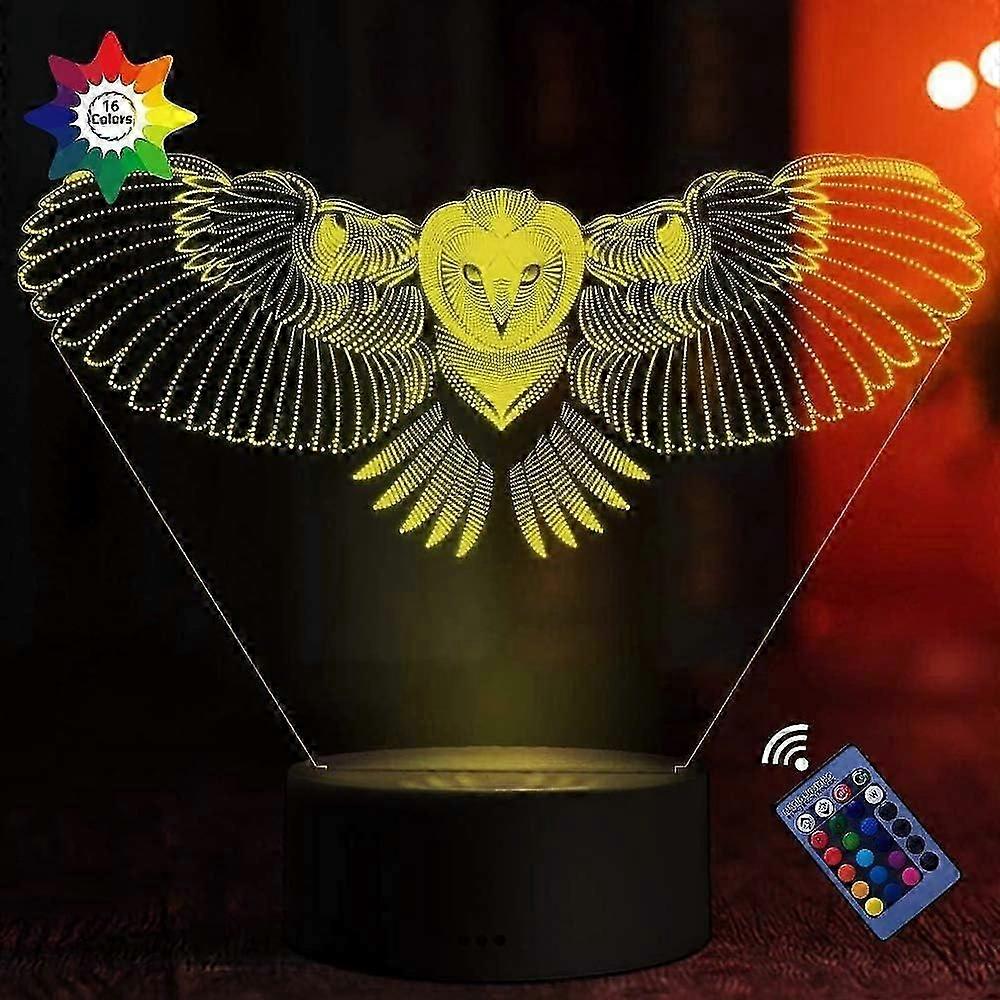 Creative 3D Owl Lamp Night Light 16 Colors Changing USB Powered Remote Control Touch Switch Decor Lamp Optical Illusion Lamp LED Table Desk Lamp Child