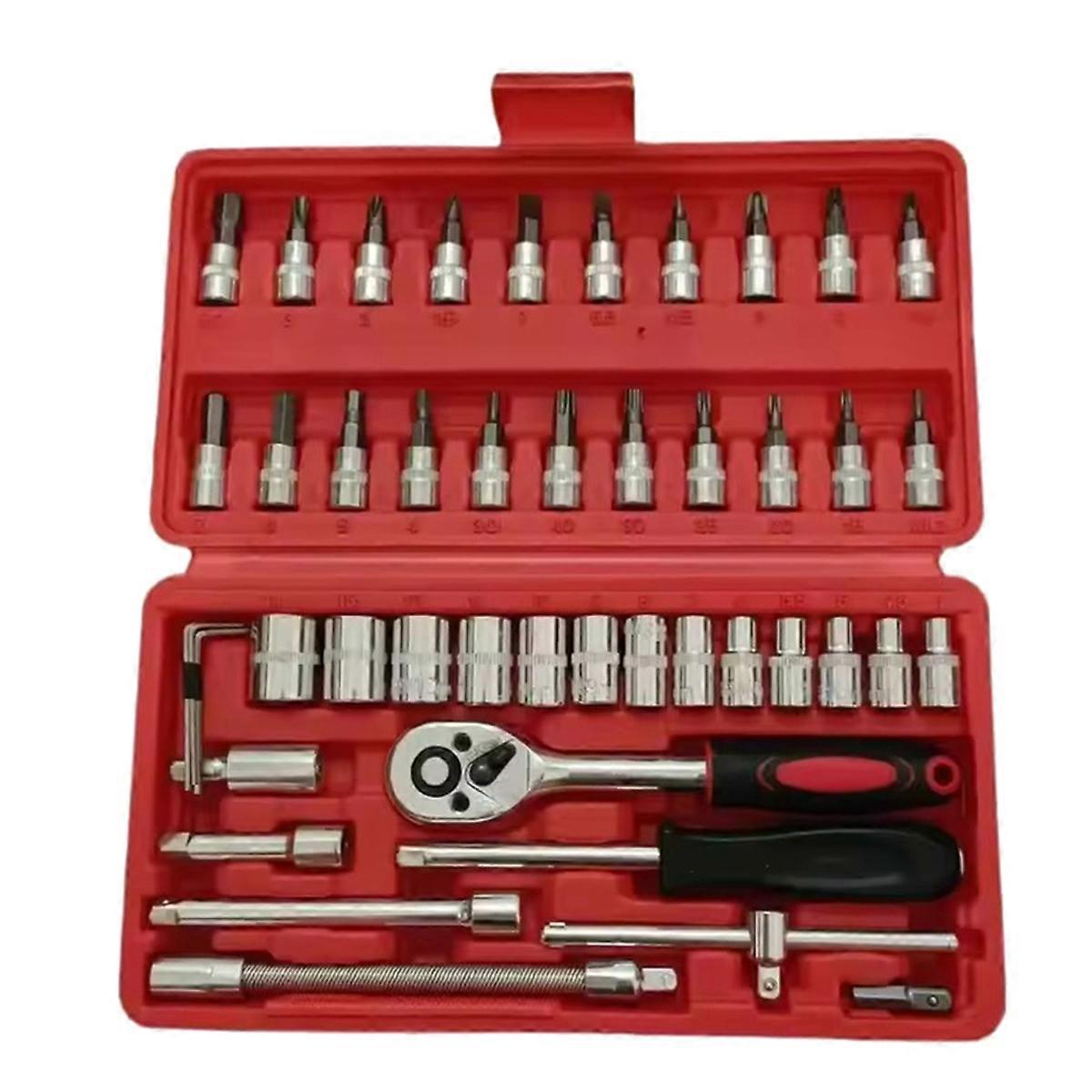 46pcs 1/4 Inch Drive Socket Set for Motor Ratchet Wrench Set Motorcycle Tool Kit,Bit Socket Wrench