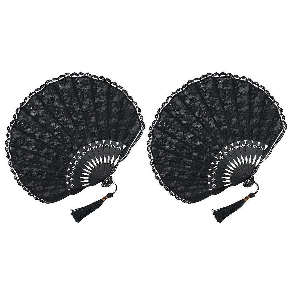 Folding Fan Handmade Fan for Women Use 2Pcs Lace Pattern
