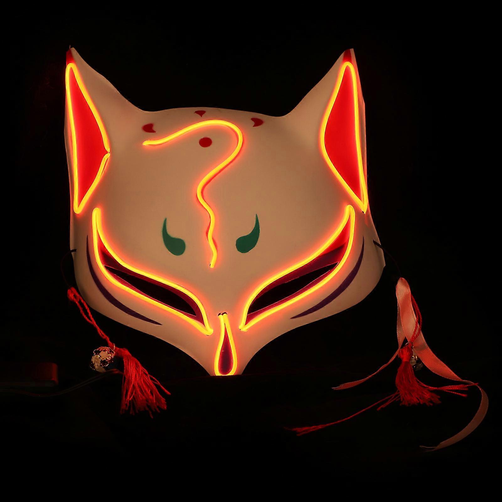 Glowing Fox Mask Halloween Party Mask for Performance 1Pcs Red Plastic