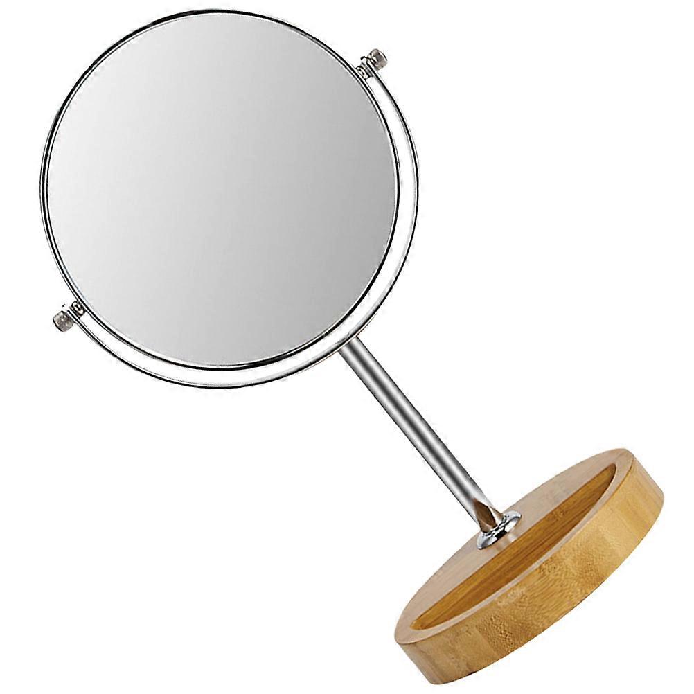 Desktop Makeup Mirror With Bamboo Wood Base For Makeup Application 30x15cm Double Sided Adjustable 1Set