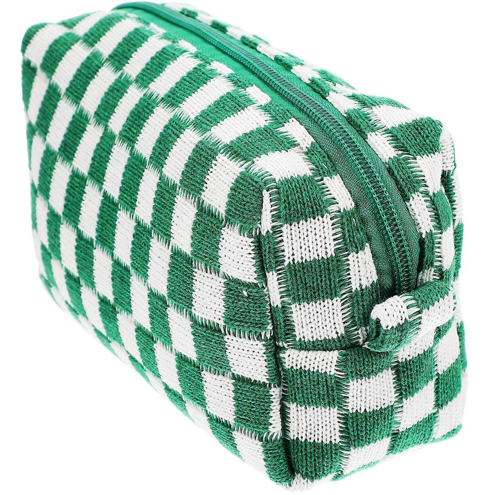 Light Green Checkered Makeup Bag Cosmetic Bag for Storage Use 2Pcs