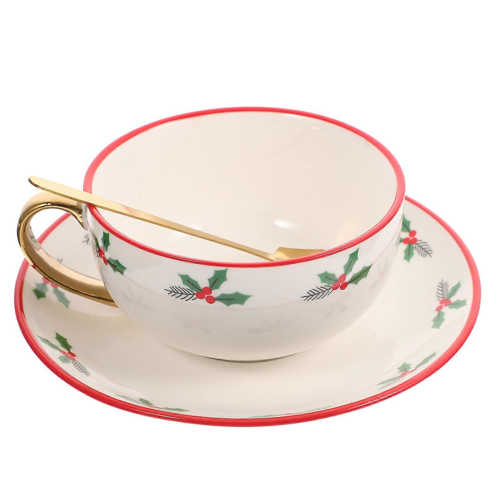 Festive Mug And Saucer Set Family Gathering Christmas Theme Pattern Colleagues 1Set