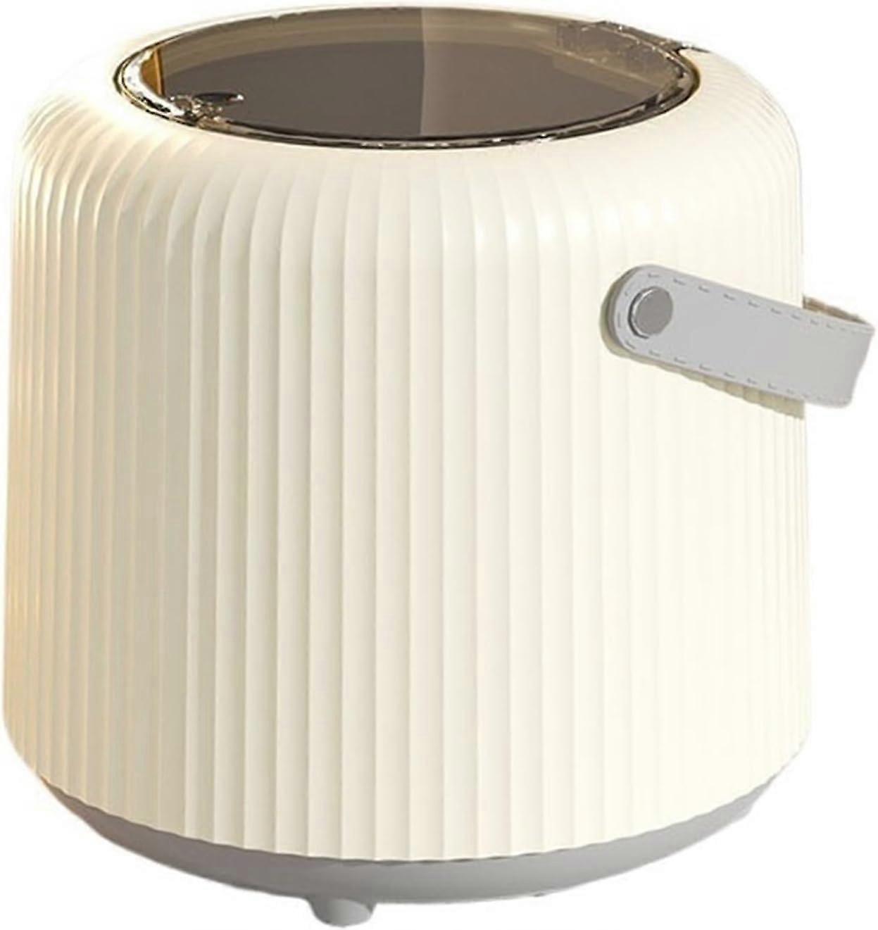 Small Desktop Trash Can With Press Lid Cream White Wastebasket Inner Bucket Handle For Coffee Table Nightstand Vanity