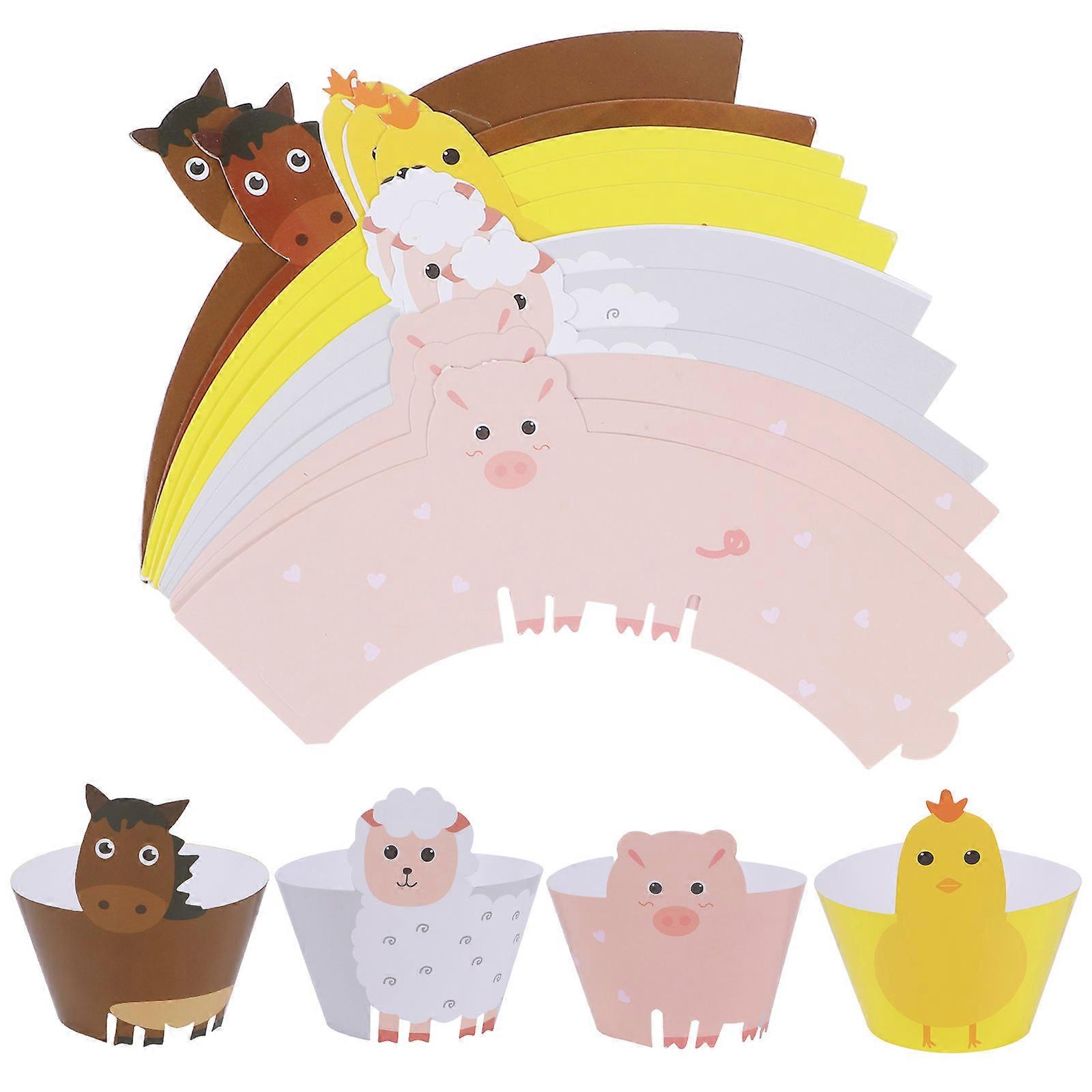 72Pcs Cake Wrapper Cartoon Animal Paper Decoration Tool