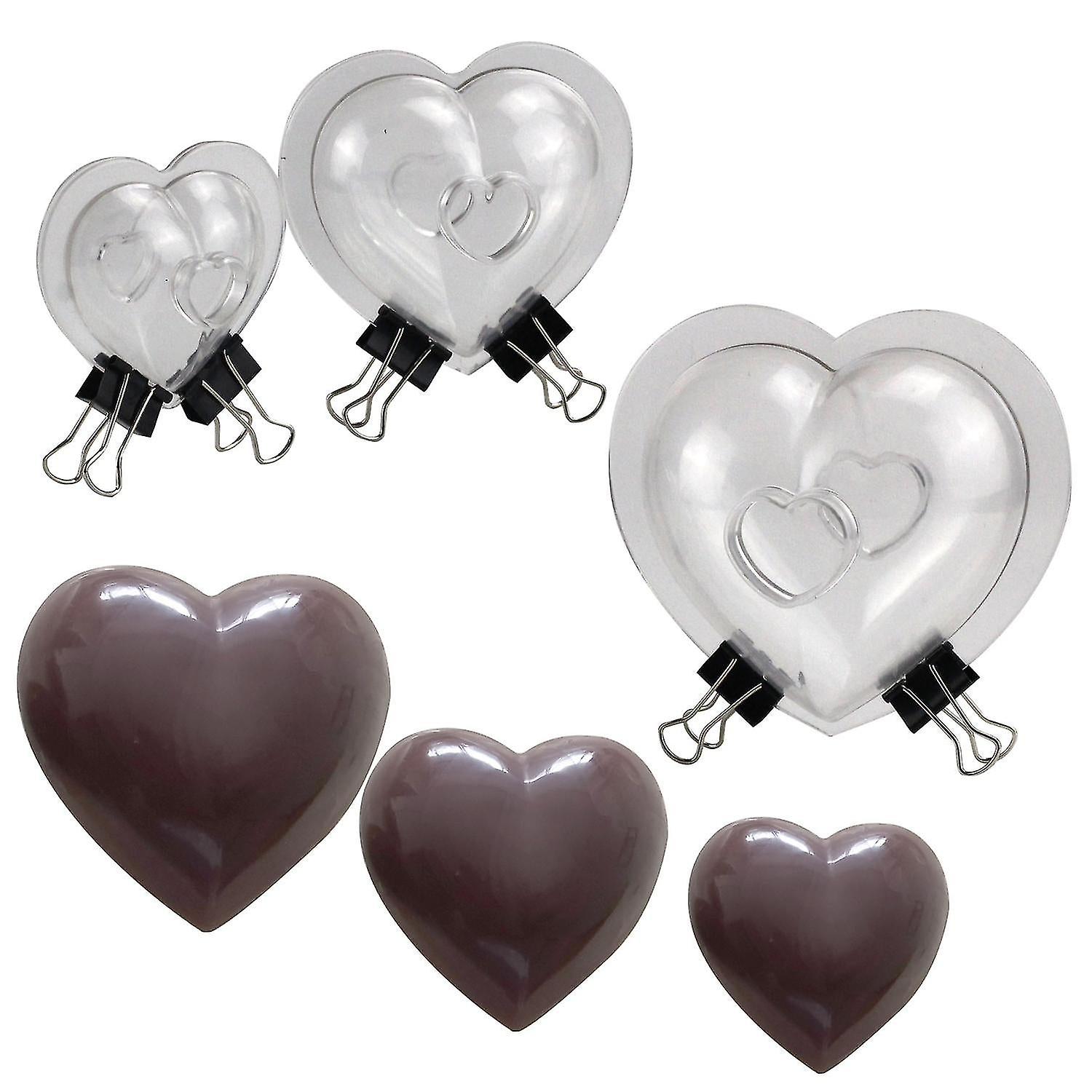 Baking Cookie Sheets 3pcs 3 Type Size 3d Heart Chocolate Mold For Diy Cake Decoration Polycarbonate Chocolate Mold