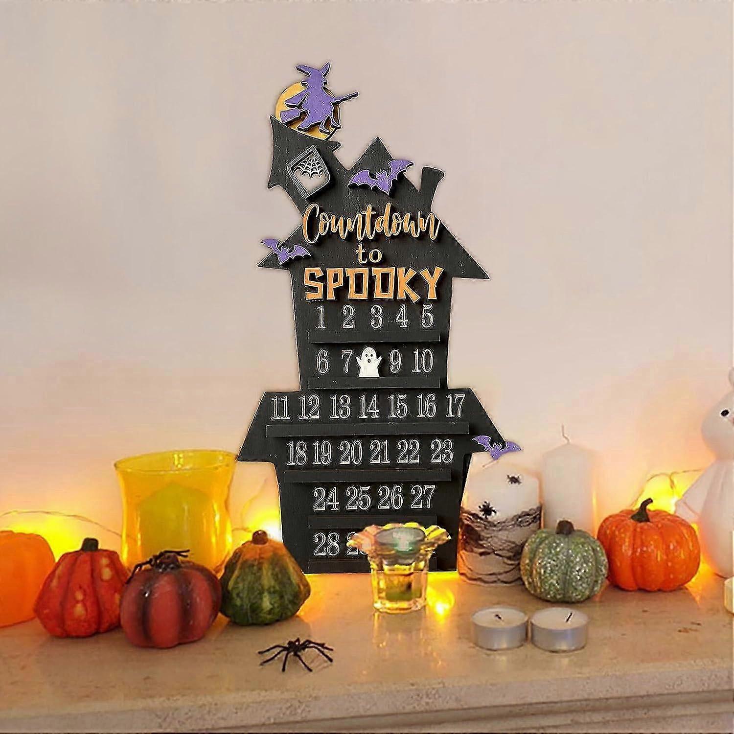 Halloween Advent Calendar 2025 for Kids, Countdown to Spooky Halloween Calendar Ghost Desktop Wooden Decorations, Scary Halloween Countdown Calendar (