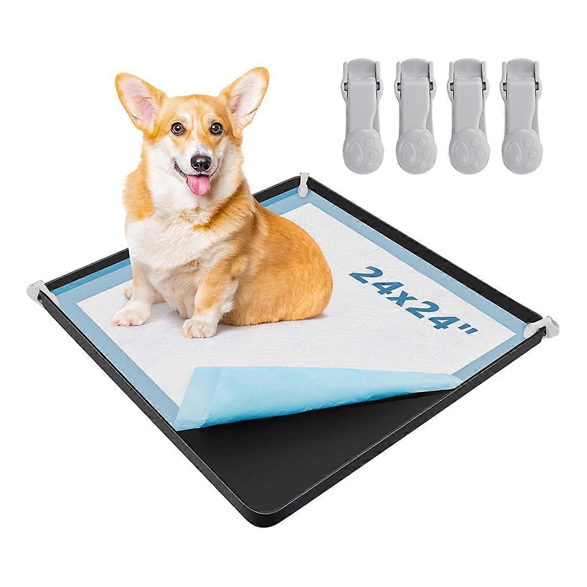 Dog Pee Pad Holder - Silicone Puppy Potty Tray with High Edge and 4 Clamps for Training, Fits Up to