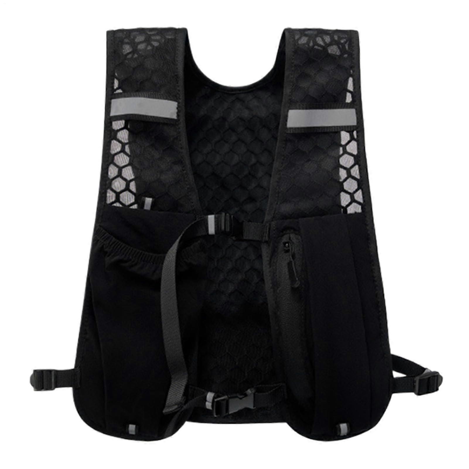 Running Water Vest Hydration Chest Pack For Cycling And Running Reflective Unisex Black A 500ml Water Bottle Storage