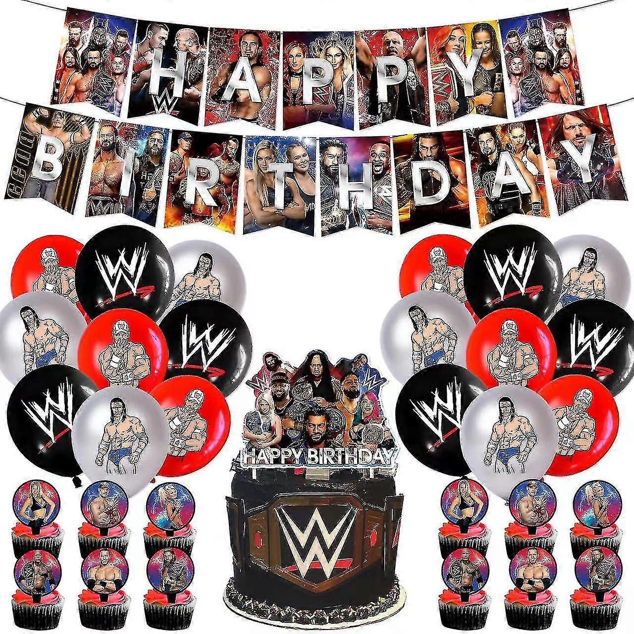 Wwe Tema Festa di Compleanno Forniture Wrestling Party Set Ghirlanda di Carta Banner Cake Topper Palloncini Per Adulto Favori Di Compleanno Partito...