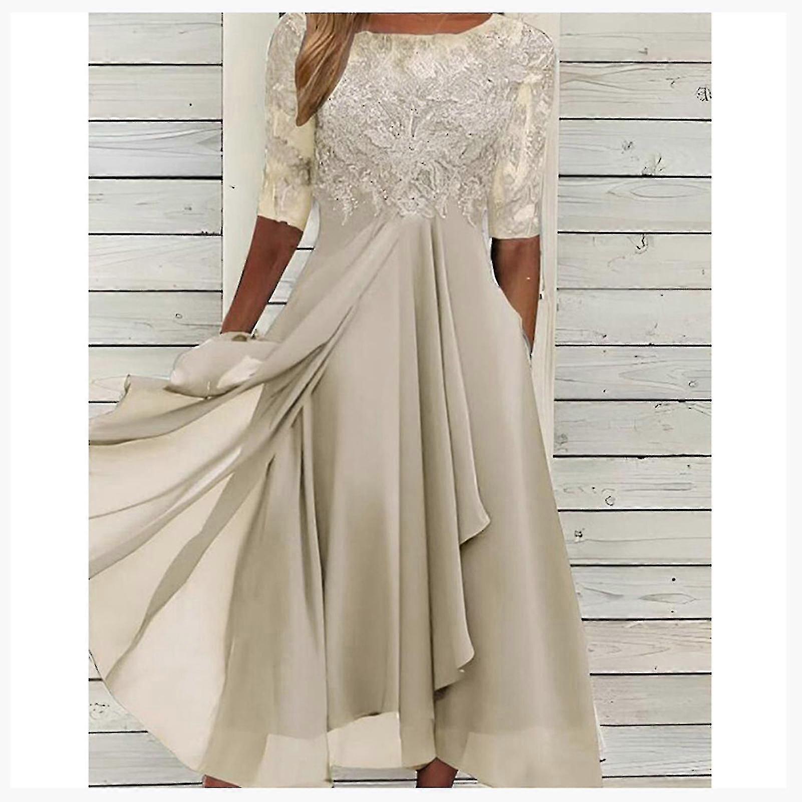 Dantel Aplikler Elbise Midi Kısa Kollu Abiye Elbiseler Düğün İçin Tüm Maç Elbise Casual All Match Elbise