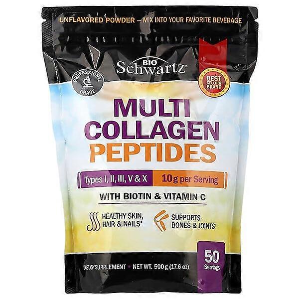 BioSchwartz, Multi Collagen Peptides Powder, Types I, II, III, V & X, With Biotin & Vitamin C, Unflavored, 17.6 oz (500 g)