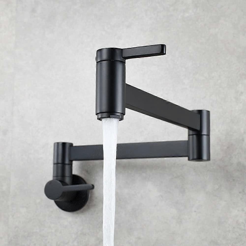 Tap Wall Mounted Foldable Faucet, Single Cold, Single Hole Sink Tap, Rotate Folding Spout, Brushed Gold Brass, Black