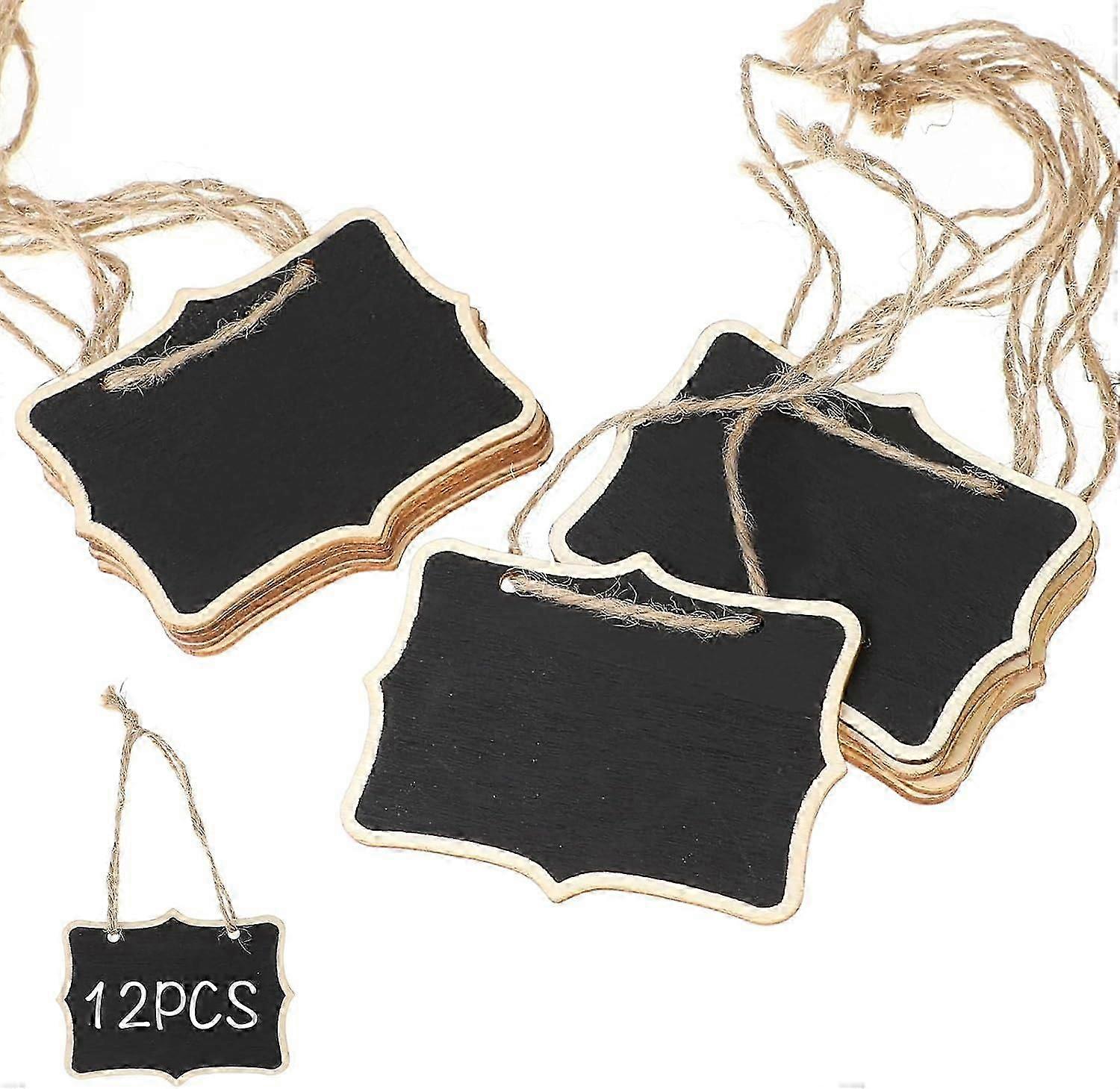 12 Pack Mini Wooden Chalkboard Tags with Hanging String