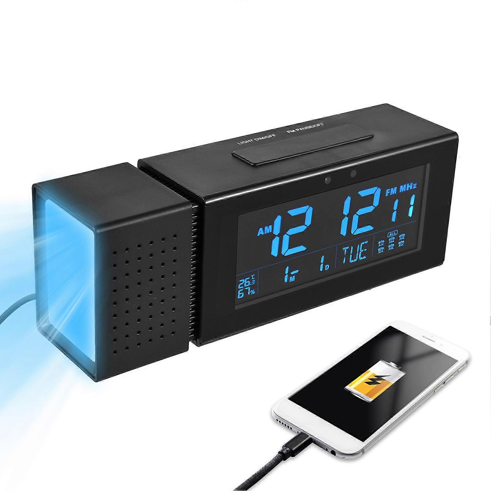 Multi-functional Digital Alarm Clock Desktop Electronic Clock LCD Screen 7 Backlight Colors Humidity/ Temperature Display with Snooze Night Light FM 