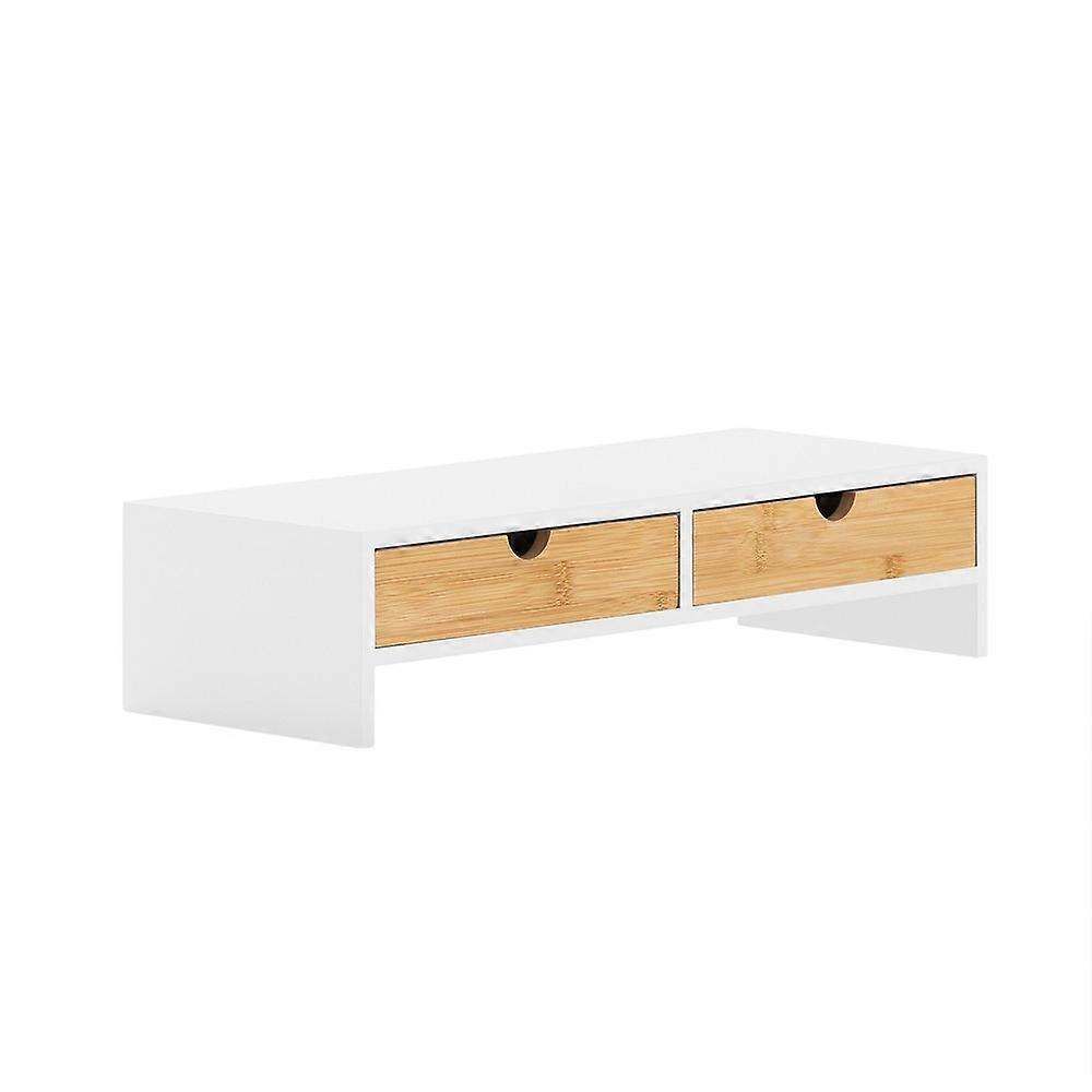 Supporto per monitor in legno con cassetti, supporto per monitor, supporto per computer, mensola per scrivania, accessori per scrivania per ufficio, SoBuy BBF02-WN