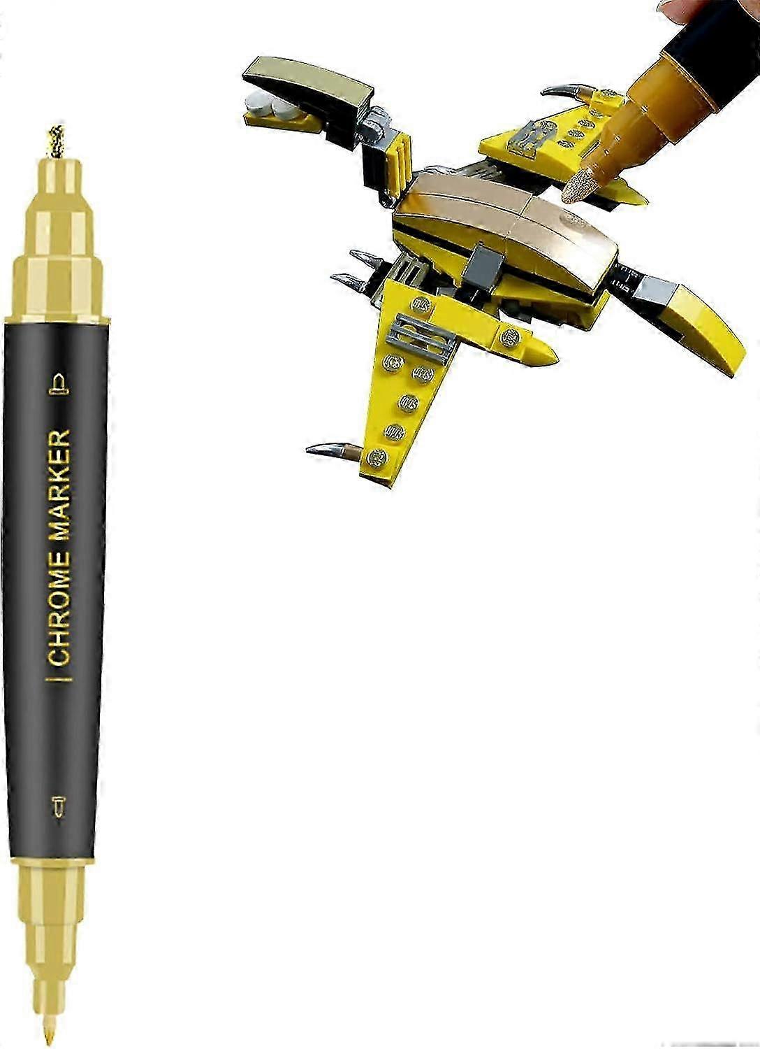 Chrome Pen, Chrome Marker With Double Ends, Chrome Markers Rust-Proof for Cardboard, Black Paper, Canvas, Stone, Fiber, Clay, Foam, Plaster, Concrete