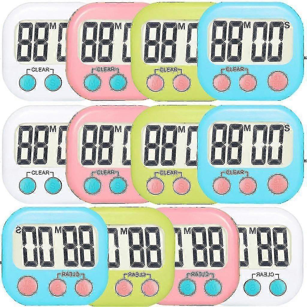 12 Pack Digital Kitchen Timer Strong Magnetic Electronic Countdown Timer, Loud Alarm, Small Size